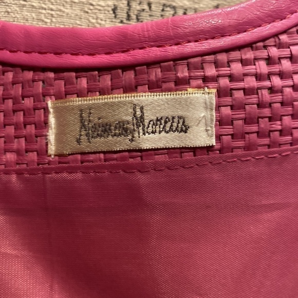 Neiman Marcus Hot Pink Woven Tote Bag Purse with Padded Straps - Picture 6 of 10